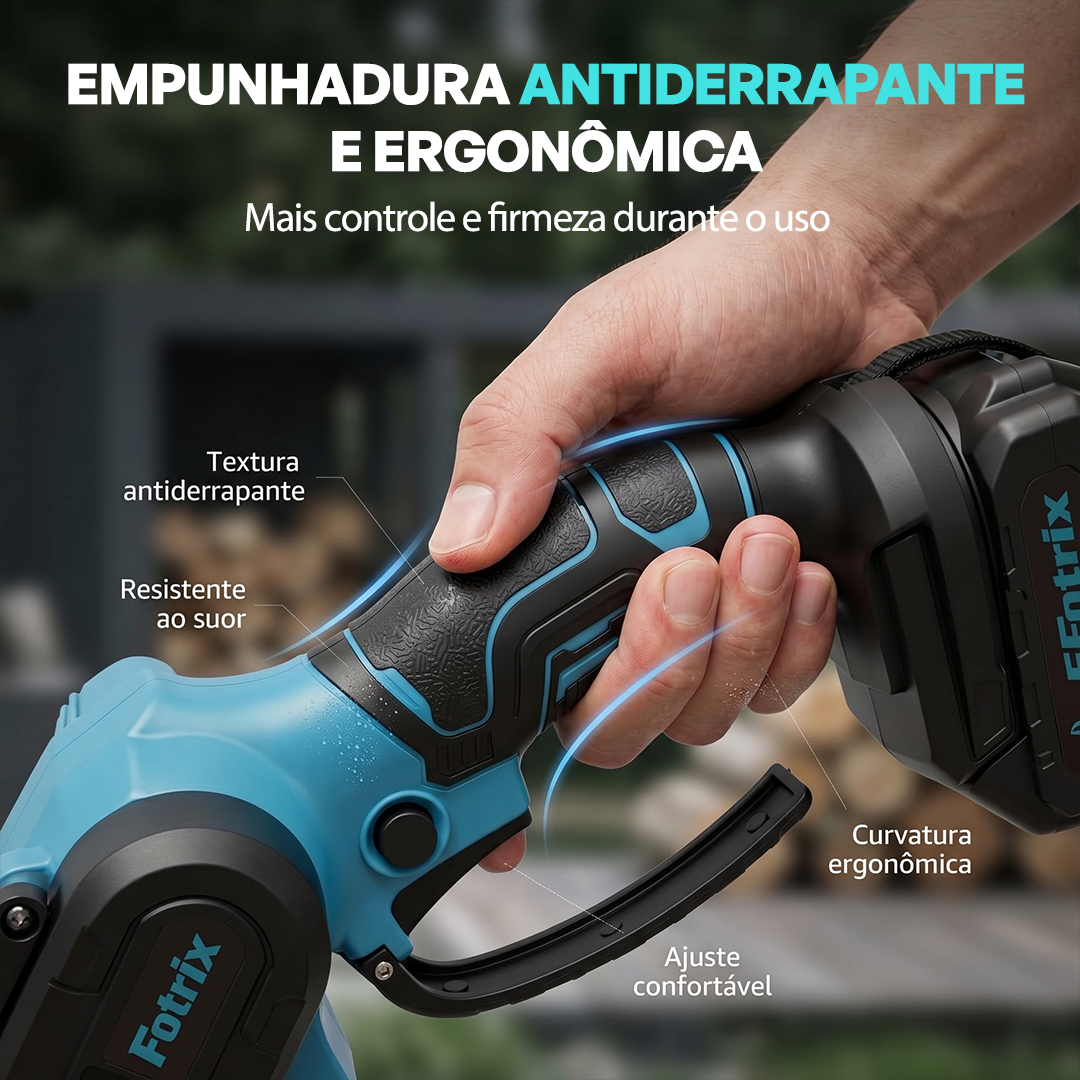 Mini Motosserra Fotrix 4 em 1, Motor de Alta Potência com 2 Baterias + BRINDE: Óculos de Proteção