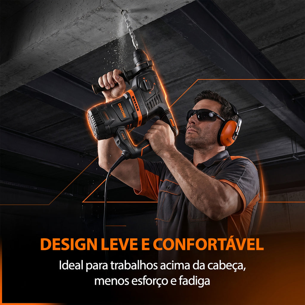 Martelete Rotativo Concrex 4 em 1 — Perfura Concreto, 4 Brocas Inclusas + BRINDES: Óculos de Proteção e Protetor Auricular