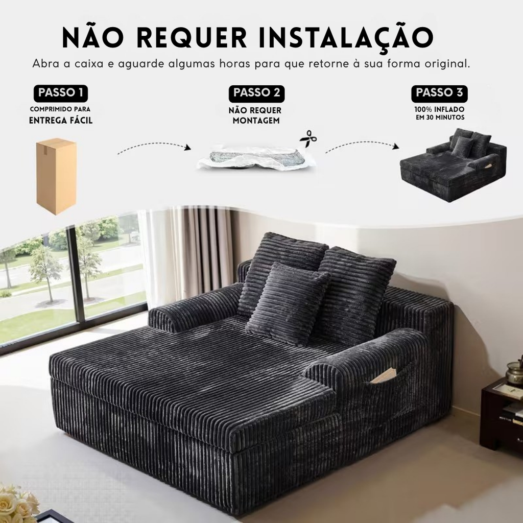 Sofá-Cama Velvet de Algodão, Super Confortável e Abre Sozinho + BRINDE: Manta de Pelúcia