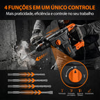 Martelete Rotativo Concrex 4 em 1 — Perfura Concreto, 4 Brocas Inclusas + BRINDES: Óculos de Proteção e Protetor Auricular
