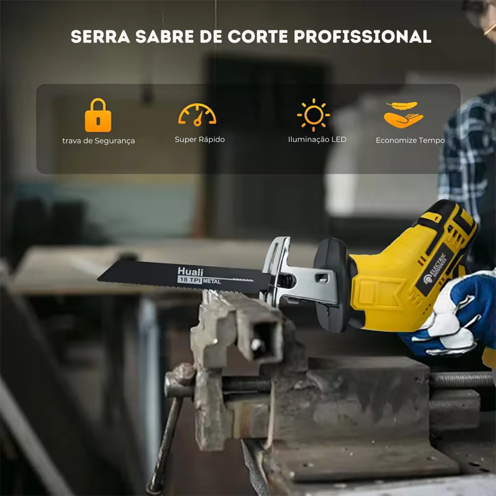Serra Sabre G63 Multiuso, 4 Lâminas de Inox Inclusas, Bateria Dupla + BRINDE: Óculos de Proteção e Luva