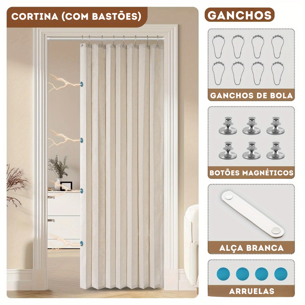 [LEVE 2 PAGUE 1] Cortina Blackout Privella com Ímã - Não Precisa Furar a Parede + BRINDE: Kit Bastões