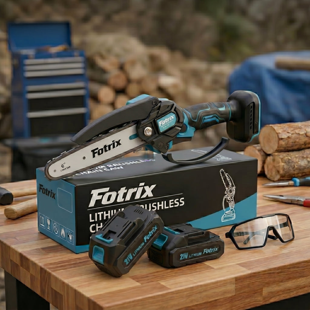 Mini Motosserra Fotrix 4 em 1, Motor de Alta Potência com 2 Baterias + BRINDE: Óculos de Proteção